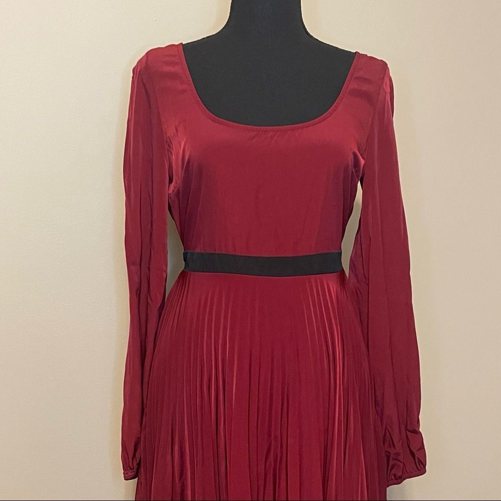 Beautiful Dark Red Pleated Cocktail Dress - Picture 3 of 9